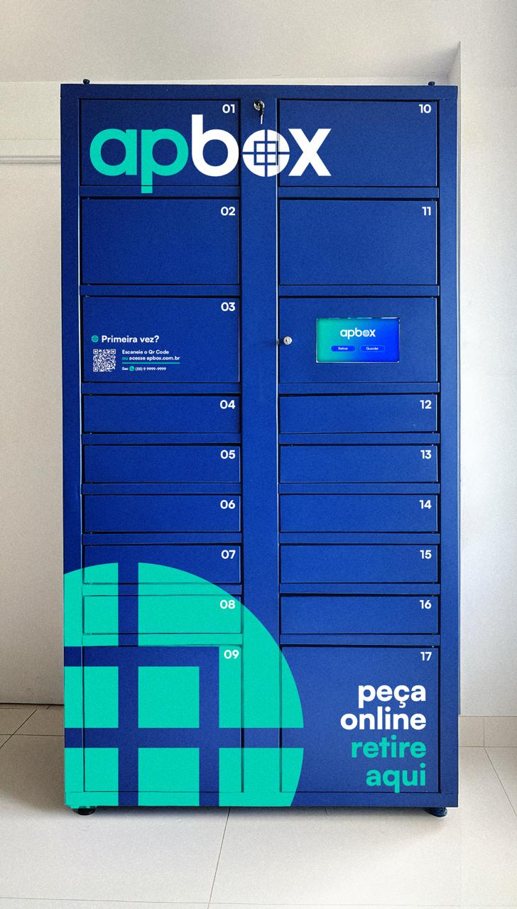Armário inteligente ApBox com 17 gavetas e painel de retirada